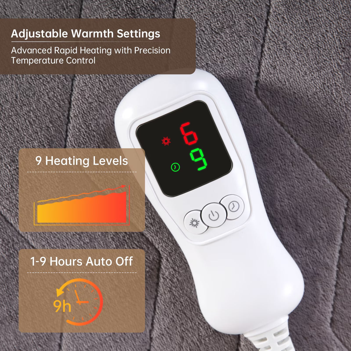 Heated Blanket Full Size, Washable Heated Blanket Electric, Electric Blanket, Dark Gray, 72" X 84", Blanket Warmer Heating Blanket Heat Warming Blanket Electric Blanke Heater