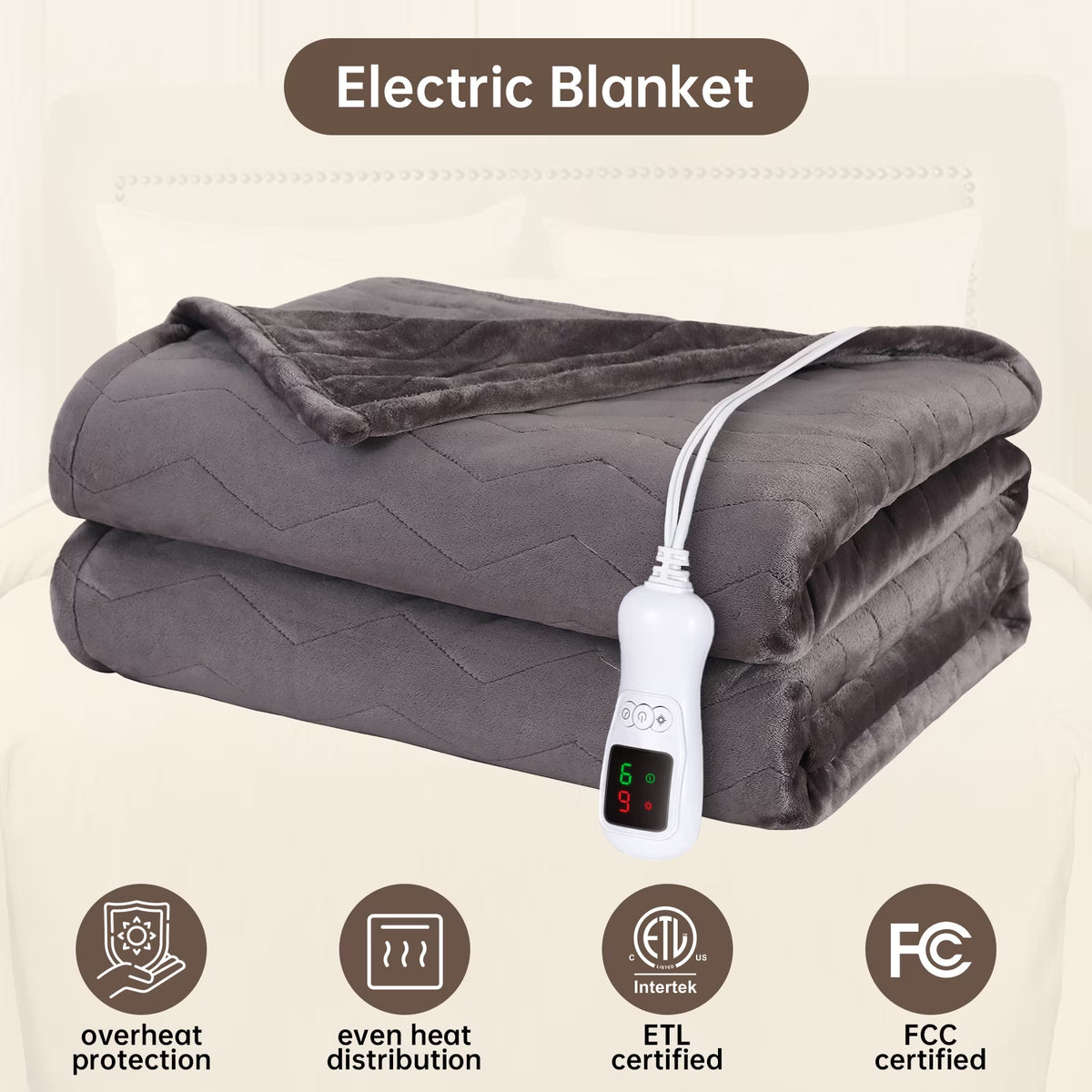 Heated Blanket Full Size, Washable Heated Blanket Electric, Electric Blanket, Dark Gray, 72" X 84", Blanket Warmer Heating Blanket Heat Warming Blanket Electric Blanke Heater